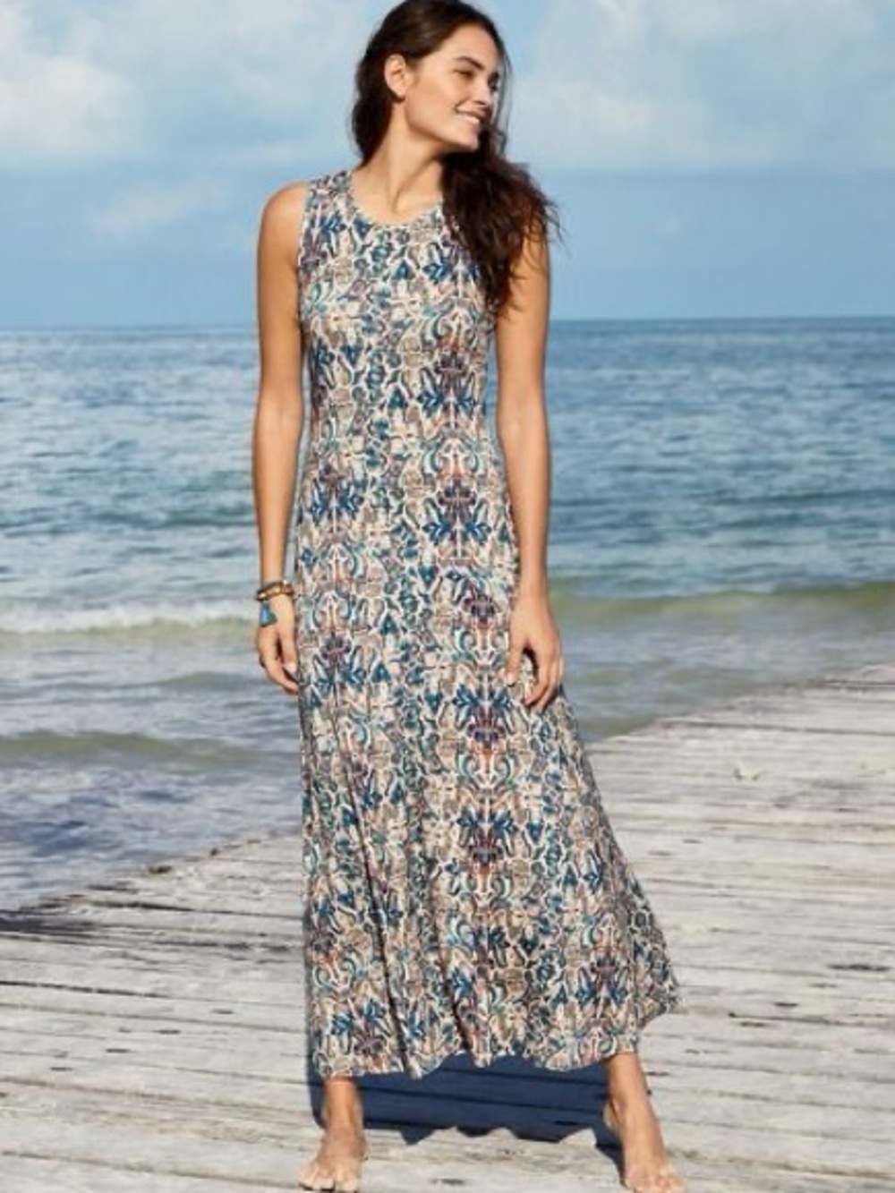 PERUVIAN CONNECTION Kaleidoscope Paisley Knit Maxi Tank Dress XL Boho Beach